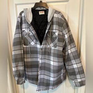 Wrangler Flannel Jacket Shirt Men XL Plaid Hooded Quilted Lined Button Up‎ Gray